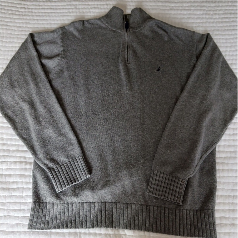 Nautica 1/4‎ Zip Collar Sweater Men's L Cable Knit Gray Pullover 100% Cotton Y2K